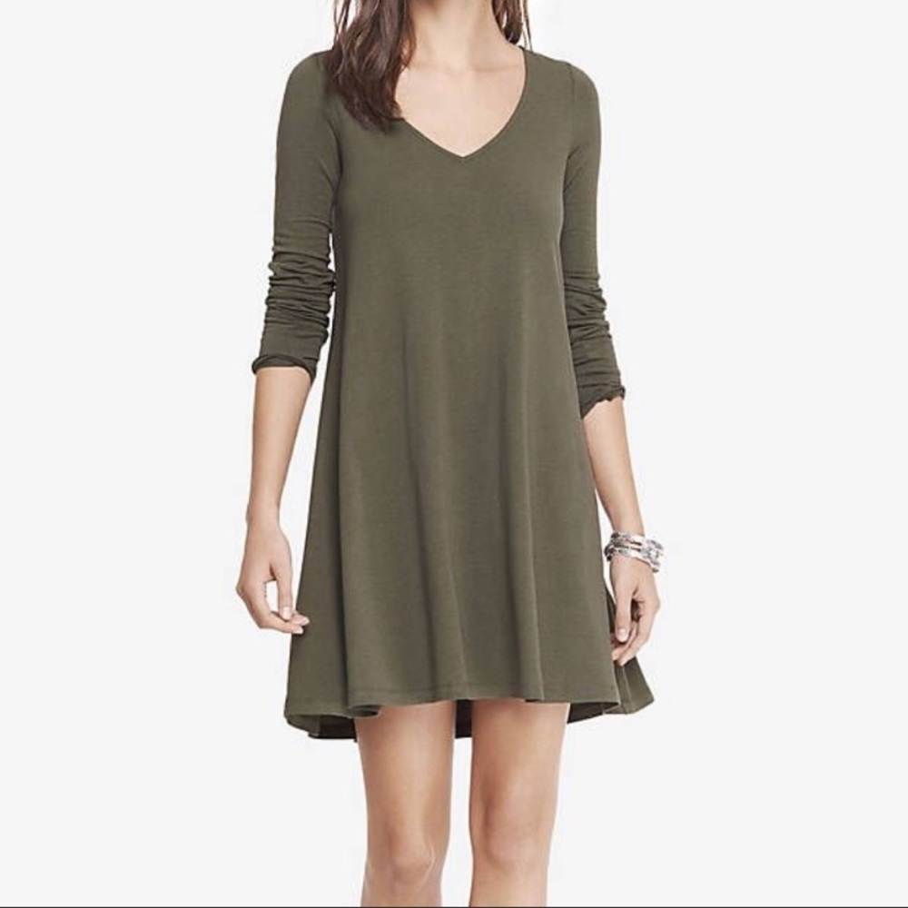 Express Long Sleeve Vneck Trapeze Dress